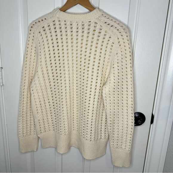 Nordstrom Signature Creme Open Knit Cashmere Wool Blend Sweater Sz M Minimalist - Picture 4 of 8